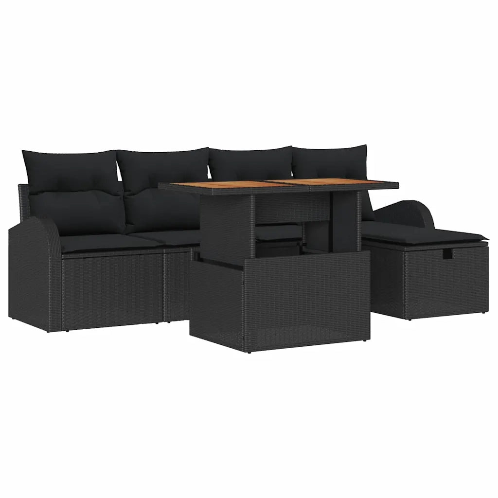 Set Divano da Giardino con cuscino 6 pcs Nero polyrattan