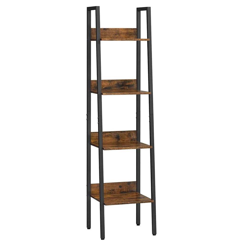Libreria a 4 ripiani mobile contenitore indipendente per soggiorno camera da letto cucina struttura in acciaio facile da montare stile industriale 140 cm marrone rustico e nero 12_0003498