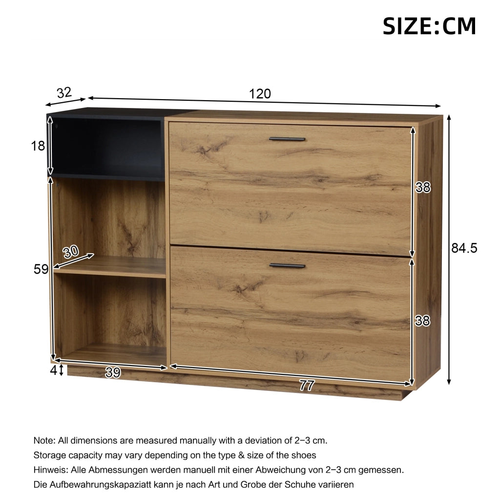 Scarpiera in MDF 120x32x84,5 cm con 2 ante a ribalta
