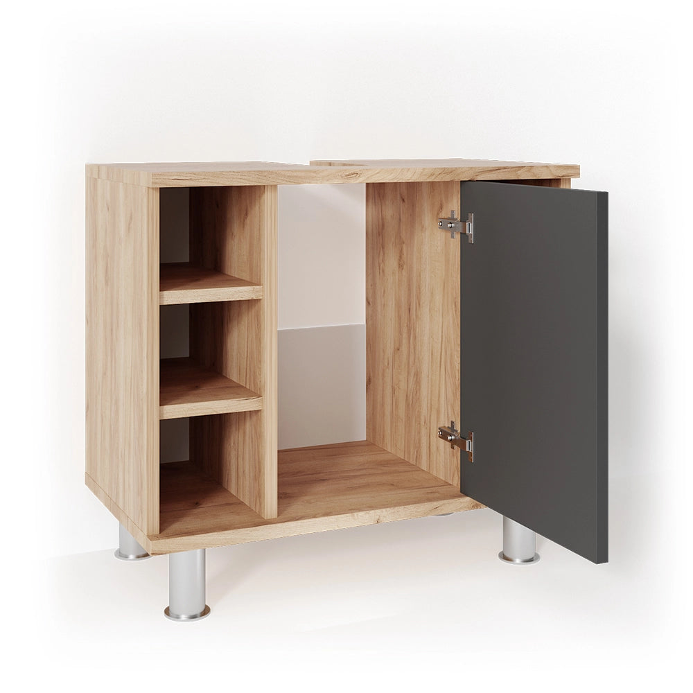 Mobile sottolavabo per bagno Fynn Antracite/Rovere dorato 60 x 54 cm Vicco