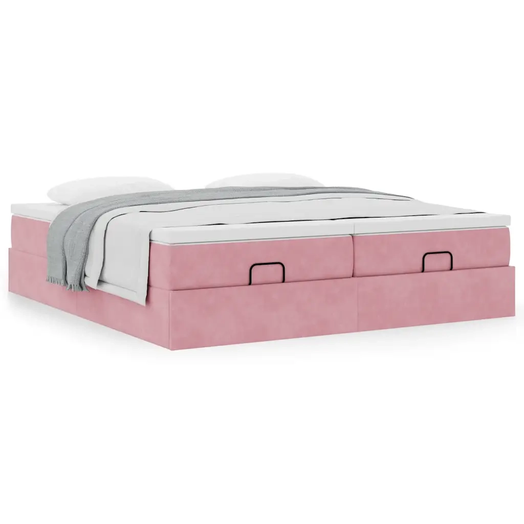 Struttura Letto Pouf con Materassi Rosa 180x200 cm Velluto 3311266