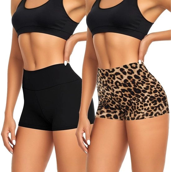 Shorts da fatica 2 pezzi - Alta vita - Senza cuciture - Resistenti - Per yoga/corsa - Poliestere - Nero/Scuro - Shorts sportivi