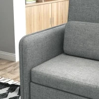 Poltroncina Moderna con Tessuto effetto Lino, Gambe in Acciaio e Tasche laterali, 72x72x90cm, Grigio