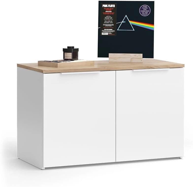 Credenza Wido, Bianco/Sonoma, 80 x 50 cm con 2 porte, adatto per riporre abiti e oggetti per la casa