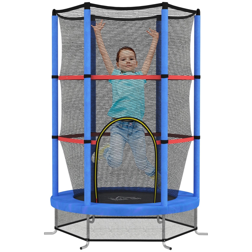 Tappeto Elastico per Bambini 3-6 Anni Ø140x190 cm con Rete di Protezione Blu e Nero