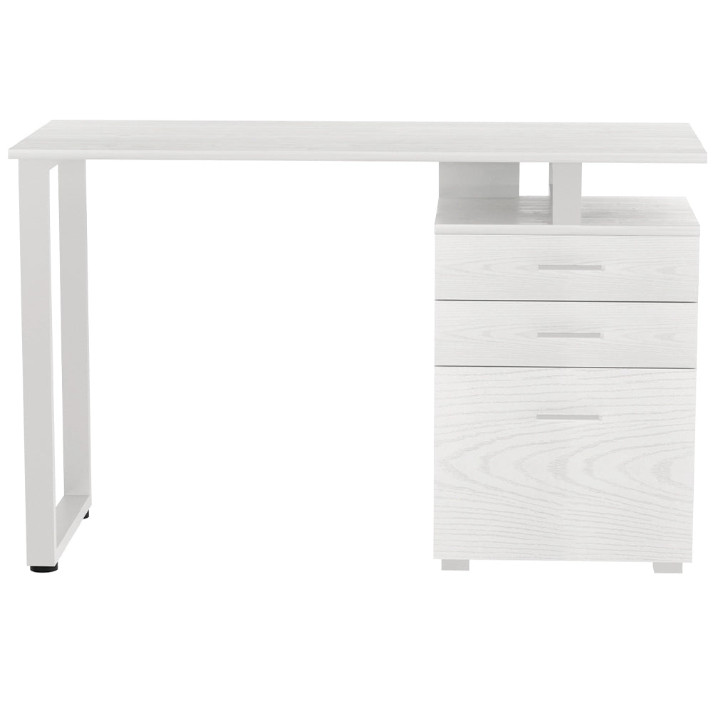 Scrivania Cassettiera Tavolo Porta Pc Computer Acciaio Legno Bianco Frassinato