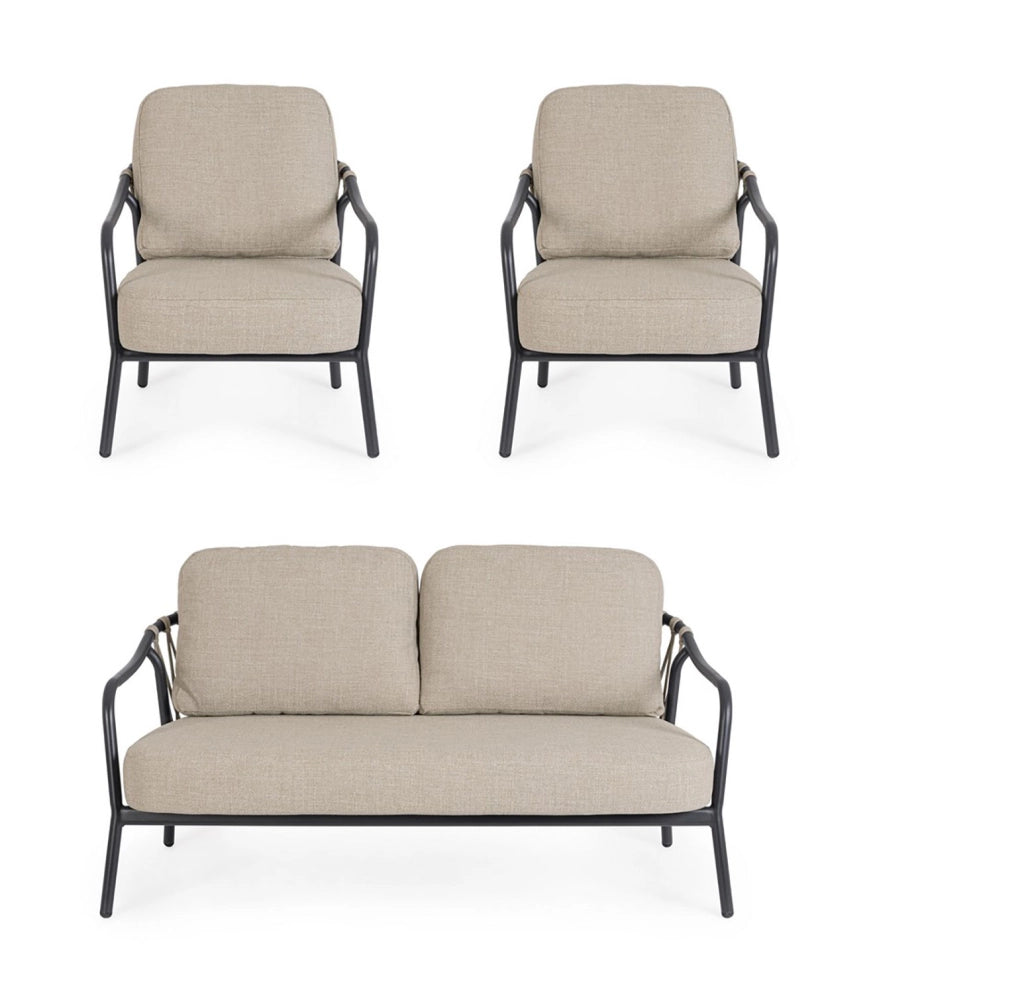 Set 3 Pezzi Salotto da Giardino con Divano 2 Poltrone in Alluminio e PP Edvige Antracite
