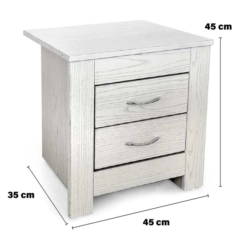 COMODINO MODERNO CON 2 CASSETTI 45 X 35 X 45 CM IN LEGNO BIANCO