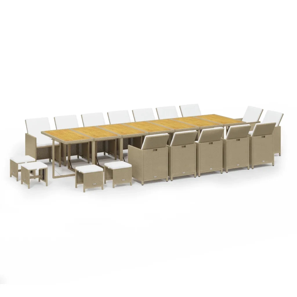 Set da Pranzo per Giardino 19 pz con Cuscini Polyrattan Beige cod mxl 36006