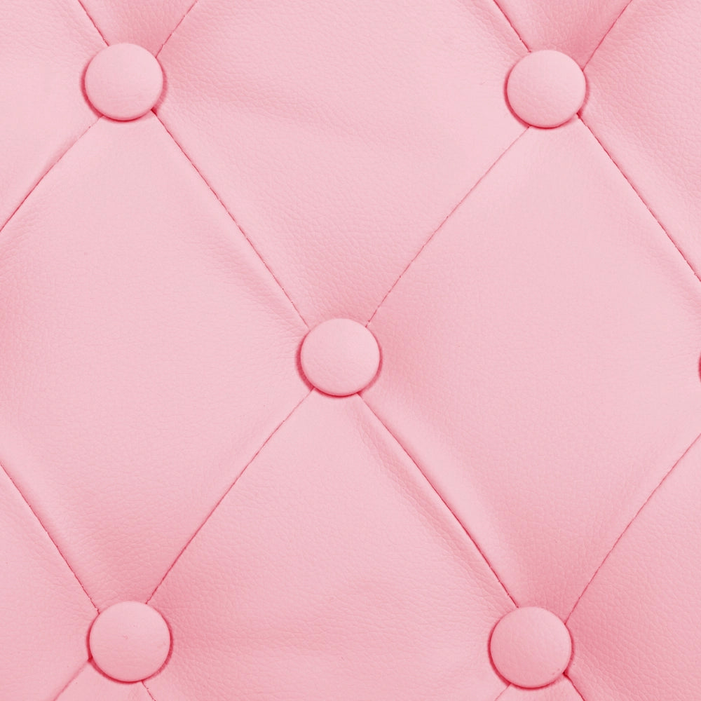Sedia da ufficio in ecopelle rosa con pulsante regolabile in altezza con alzata a gas con schienale capitonnè e rotazione completa