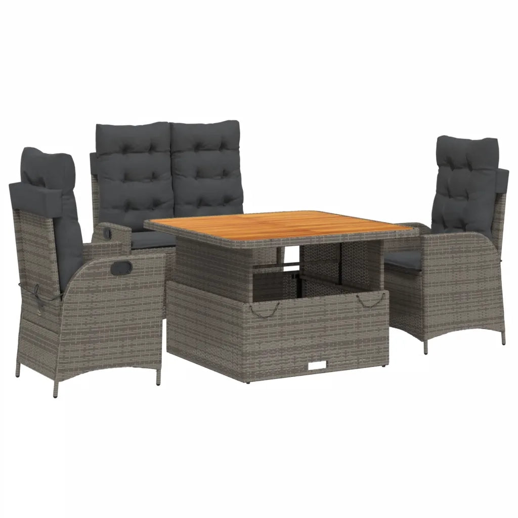 Set da Pranzo da Giardino 4 pz con Cuscini in Polyrattan Grigio