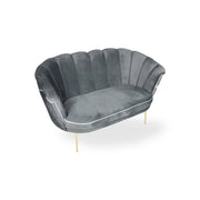 Divano a conchiglia due posti Orel velluto grigio e piedi oro 130x70x76h