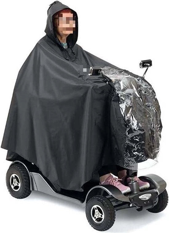 Poncho acqua 161*141cm - Unisex - Regenponcho acqua resistente - Adatto per scooter e utenti di sedia a rotelle - Poncho regenjas e regenhoes per scooter - Leggero e compatto - Nero