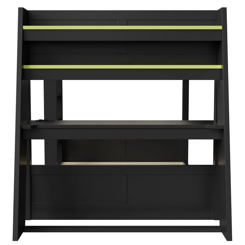 Letto a Castello Gaming in Legno con Scrivania e LED ¨C Xylo ¨C Nero, 140x200