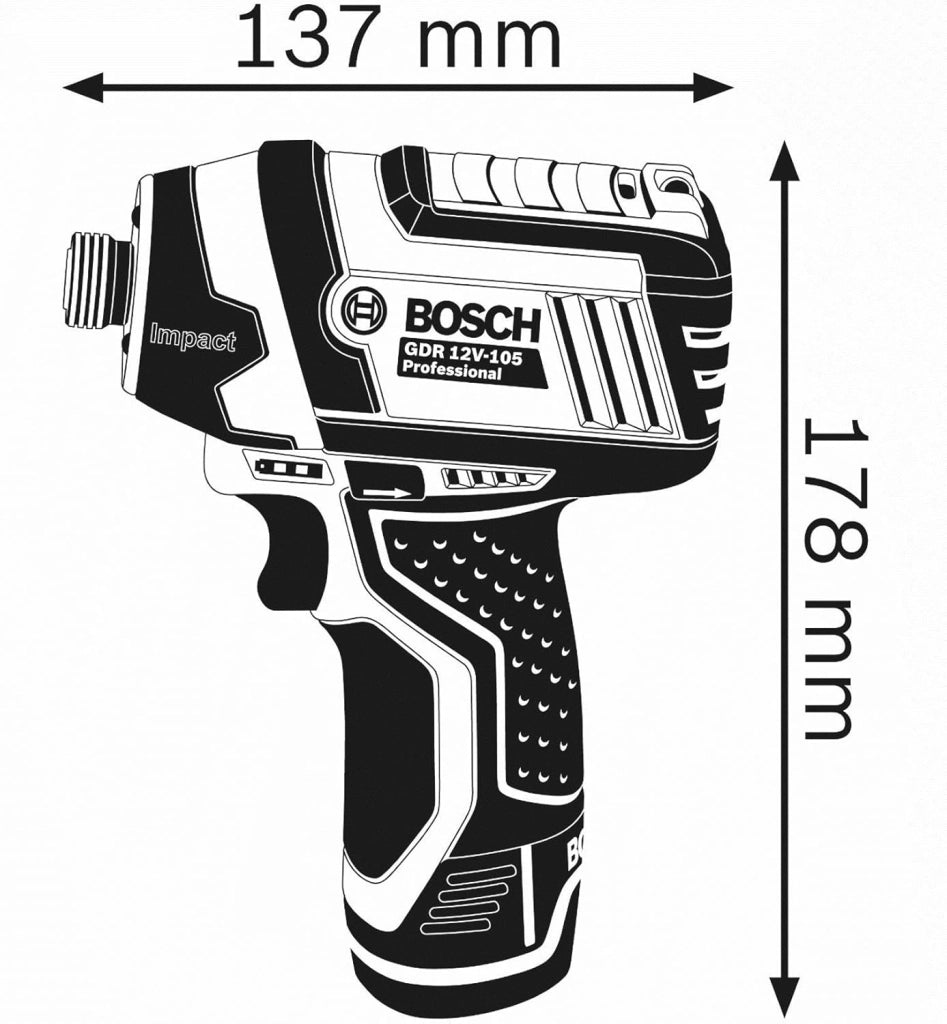 Bosch Professional 0 601 9A6 977 Avvitatore a Massa Battente a Batteria GDR 12V-105, 12 V, 2 x Batteria da 2.0 Ah, in L-Boxx, 250 volts