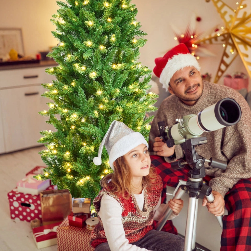 Albero di Natale illuminato 150 cm, Abete artificiale con 150 luci bianche e calde 300 rami