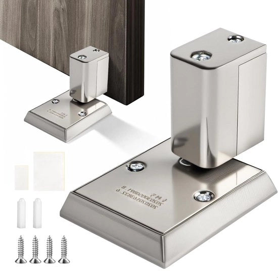 Blocco Porta Pianale - Sostegno Porta - Blocca Porta Aperta - Meccanismo Regolabile - 10x5x5 cm - Argento