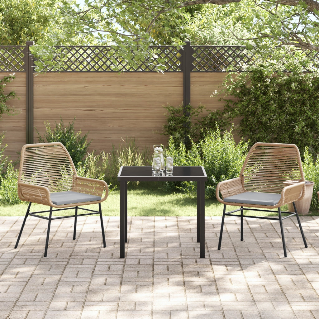 Set da Pranzo da Giardino in 3 Pezzi con Cuscini Marrone Polyrattan