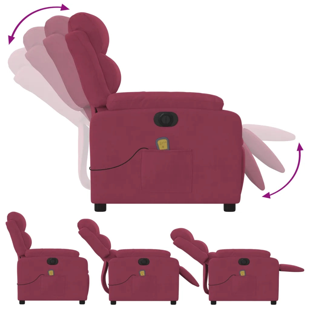 Divano Sedia-Poltrona Massaggiante Reclinabile Elettrica Rosso Vino Velluto 506449