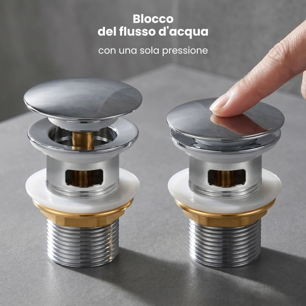 Piletta Click Clack lavabo con troppo pieno acciaio inossidabile Cromo