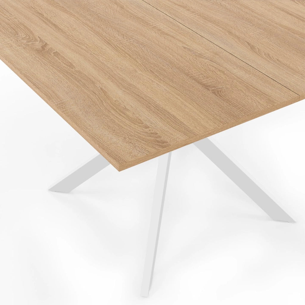 Tavolo da pranzo quadrato ALIX per 8 persone con gambe in legno e ragno bianco 110 cm