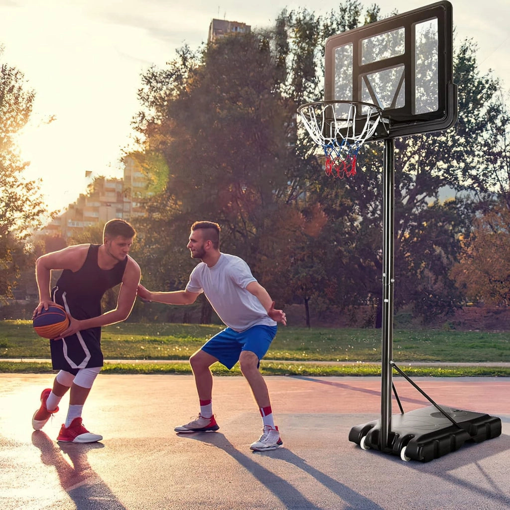 Canestro da Basket Portatile per Adulti, Canestro Basket Regolabile in Altezza 1,3M-3,05M con Ruote Tabellone Infrangibile e Retina Durevole, Adatto a Interno Esterno, Nero