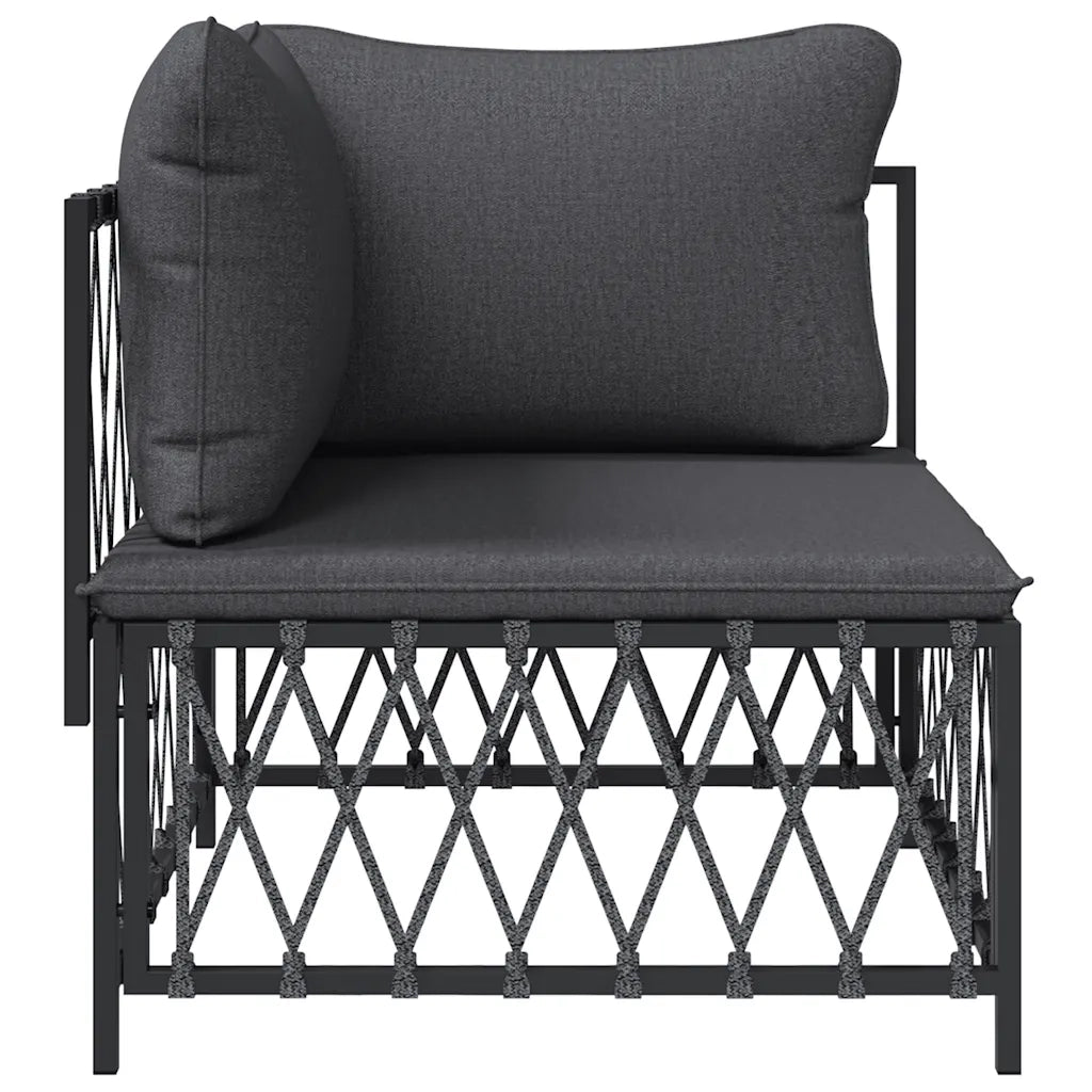 Divano Angolare Giardino Cuscini Antracite Tessuto Intrecciato 364142