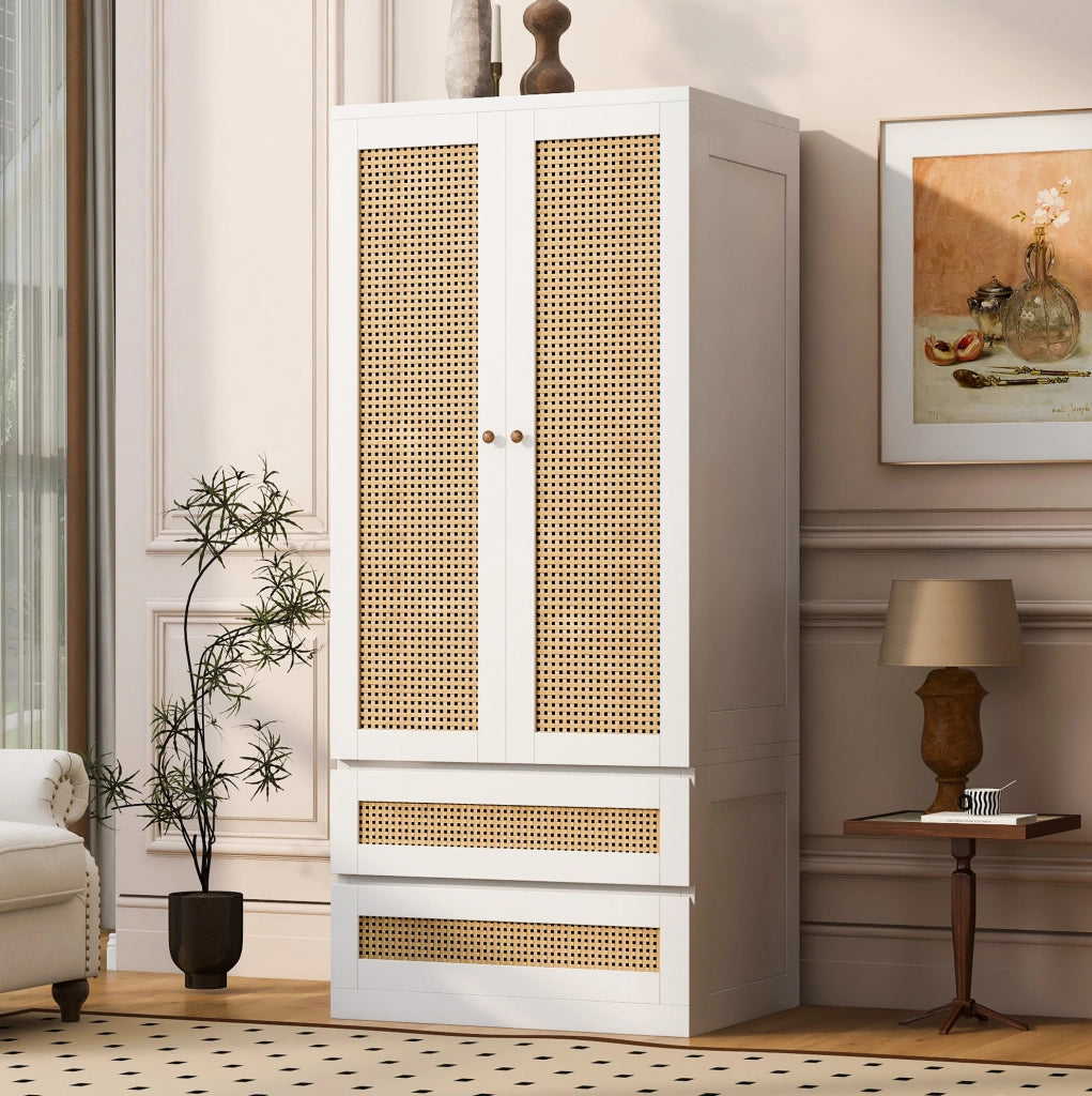 Armadio a due ante 70 x 55 x 170 cm con 2 cassetti e vano interno; bianco