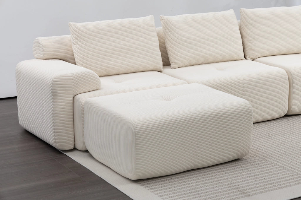 Divano angolare modulare - con chaise longue e pouf spostabile - in tessuto - bianco