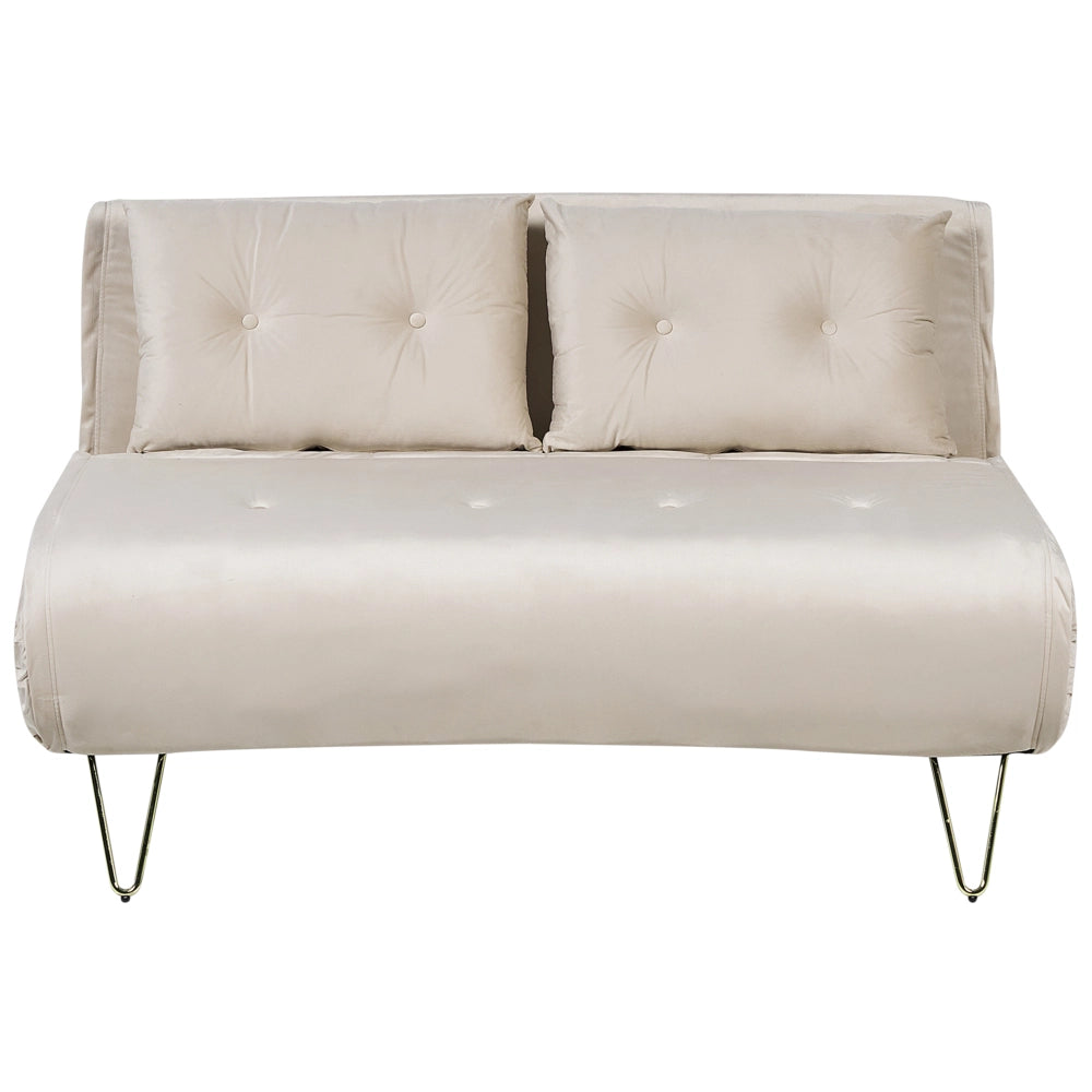 Set di 2 divani letto a 2 e 1 posto in velluto beige con cuscini e gambe in metallo soggiorno glamour elegante