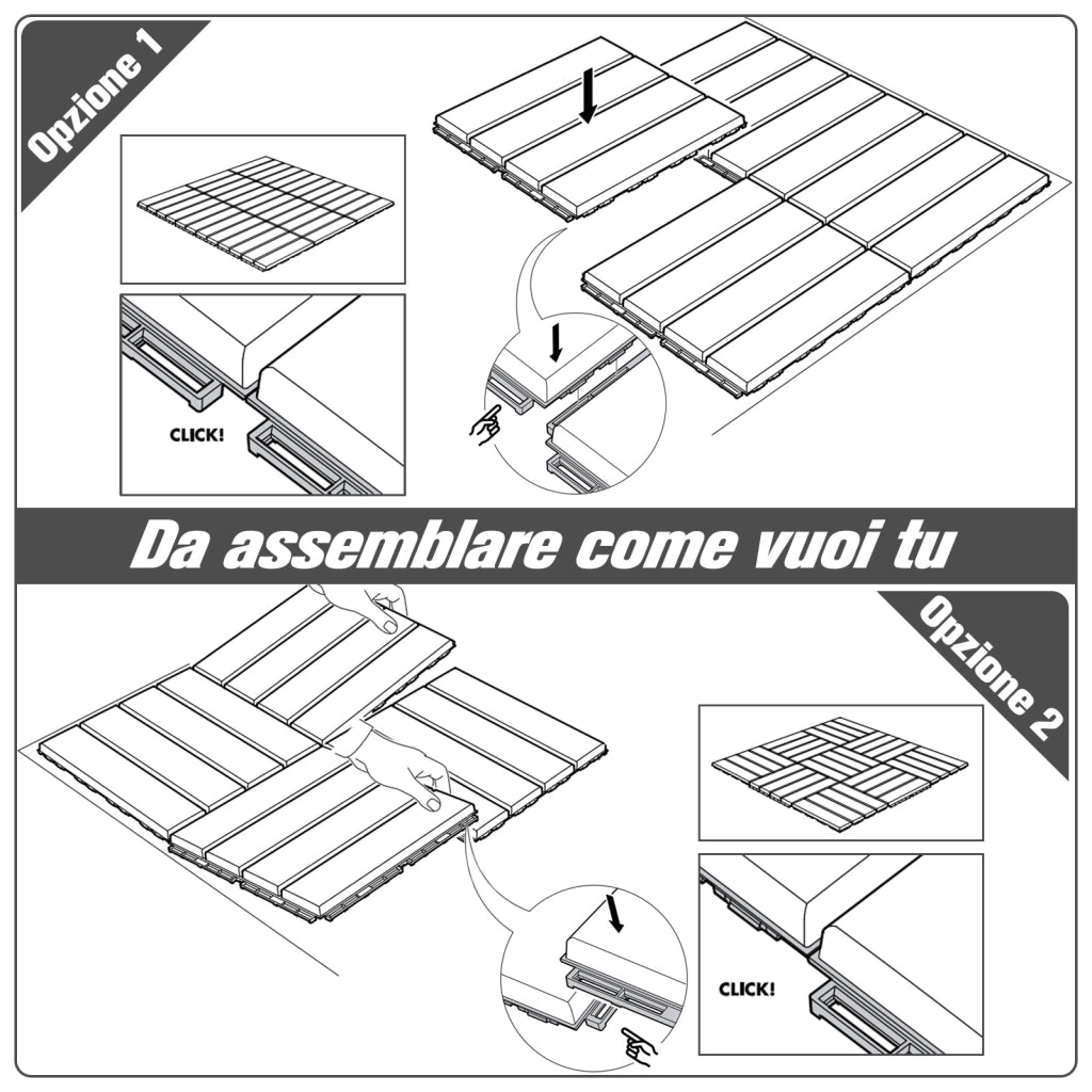 EasyComfort Set 9 Mattonelle a Incastro per Terrazzo, Piastrelle per Pavimenti, Piastrelle per Esterno in PP Antiscivolo, Area: 0.81 mq, 30x30x2cm, Nero