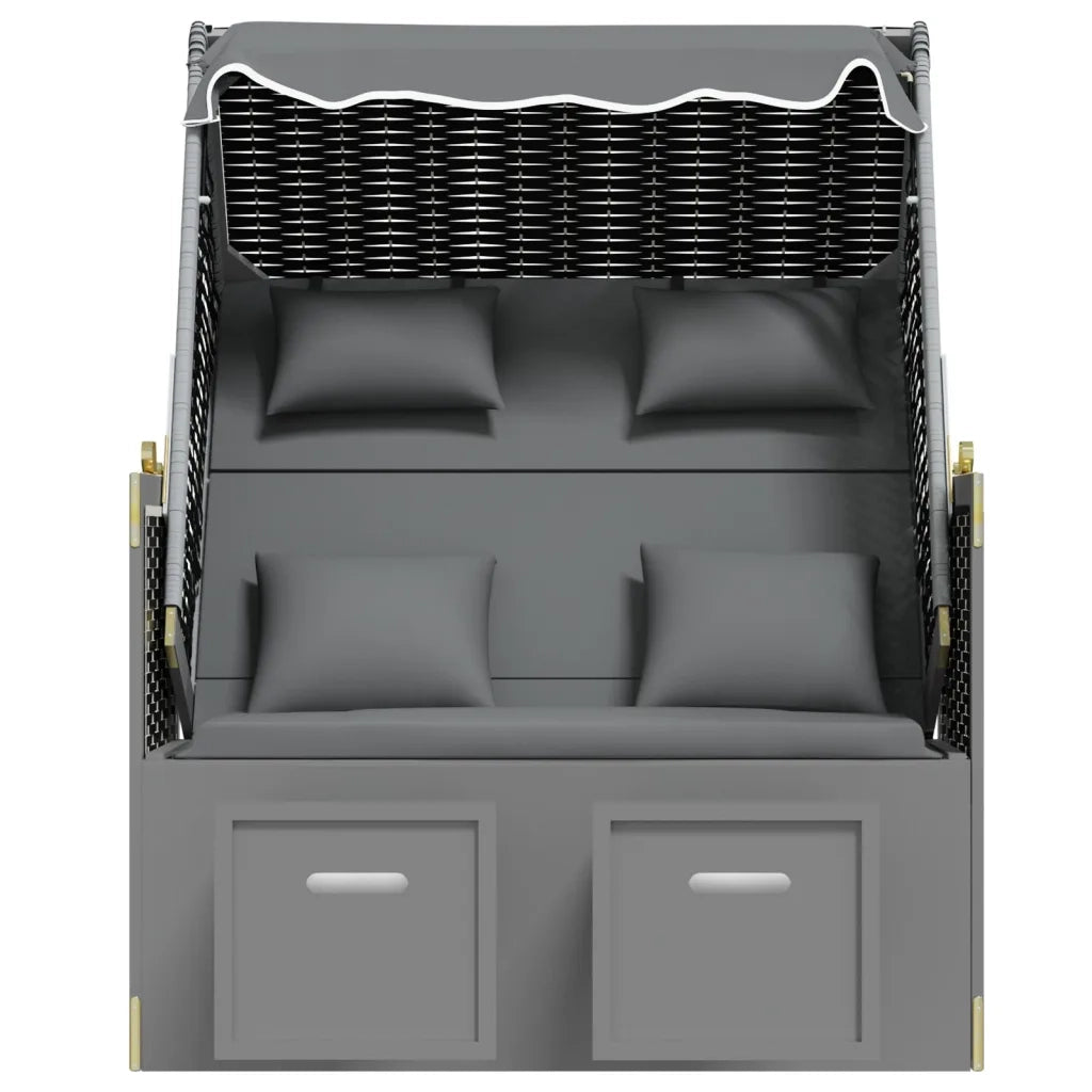 Strandkorb Cuscini Polyrattan e Legno Massello Antracite e Nero