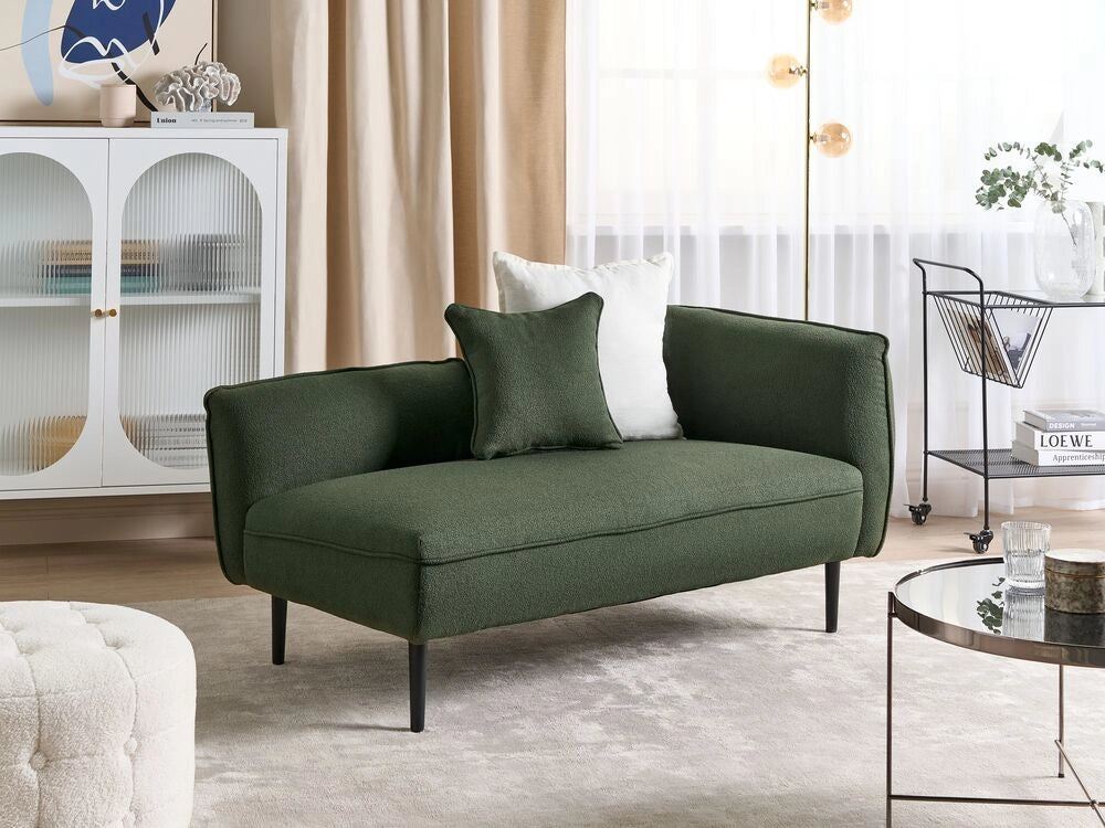 Chaise longue Destra in poliestere verde scuro con cuscino e gambe metallo da salotto