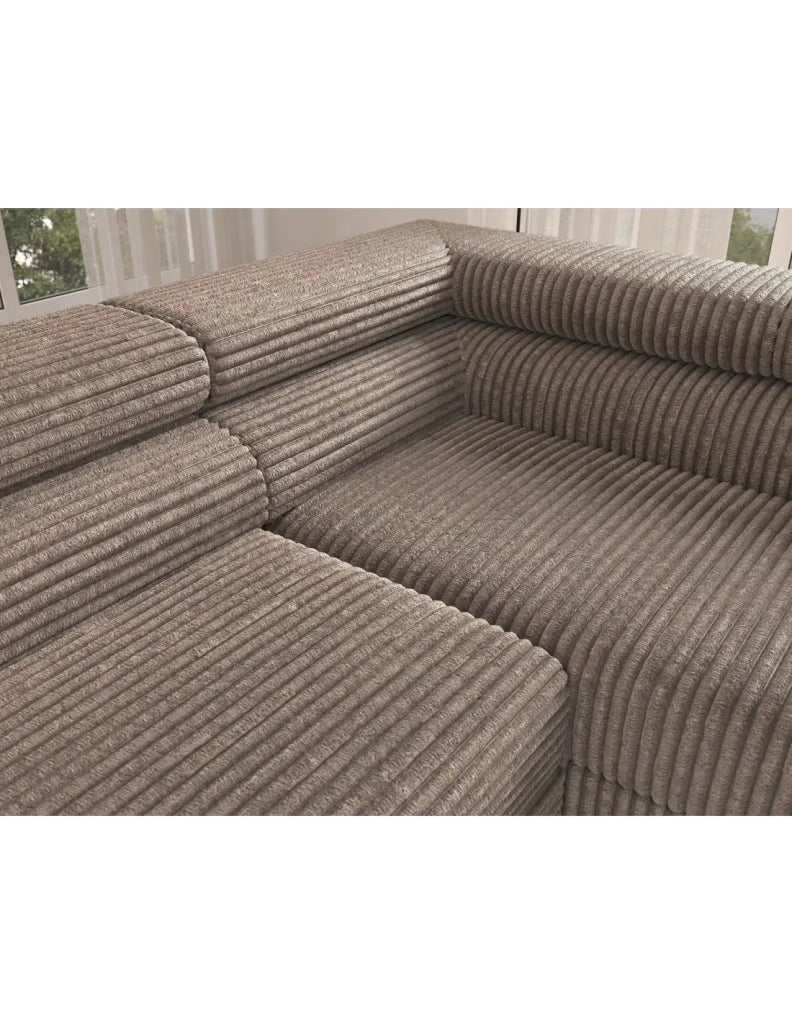 Divano ad angolo COLESIA convertibile 5 posti beige velluto a coste – destro – 274x200cm