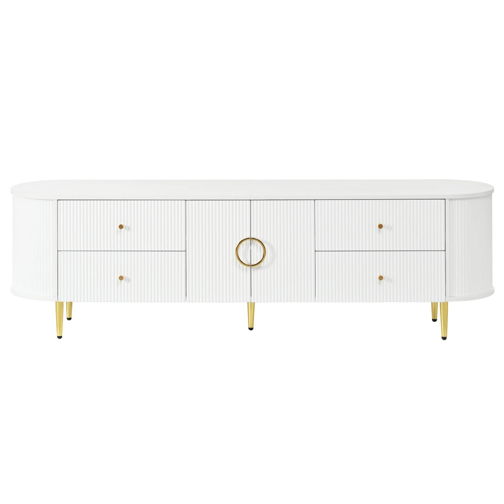 Mobile TV con ante a onde tridimensionali e cassetti; 180x40x38 cm; MDF bianco