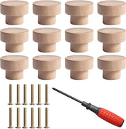 Pomelli in legno per mobili - 12 pezzi - Pomo per cassetti - Pomo per ante - Inclusi viti - Per cassetti e ante - Pomelli in legno per console