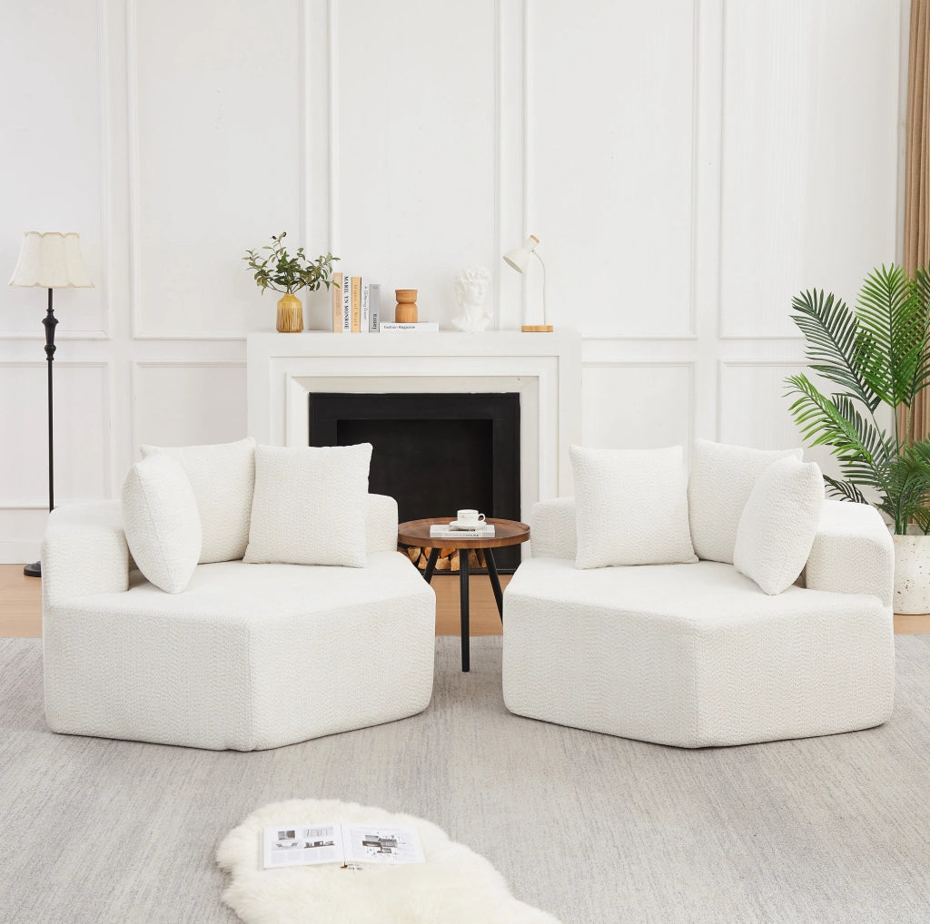 Poltrona modulare esagonale in ciniglia beige