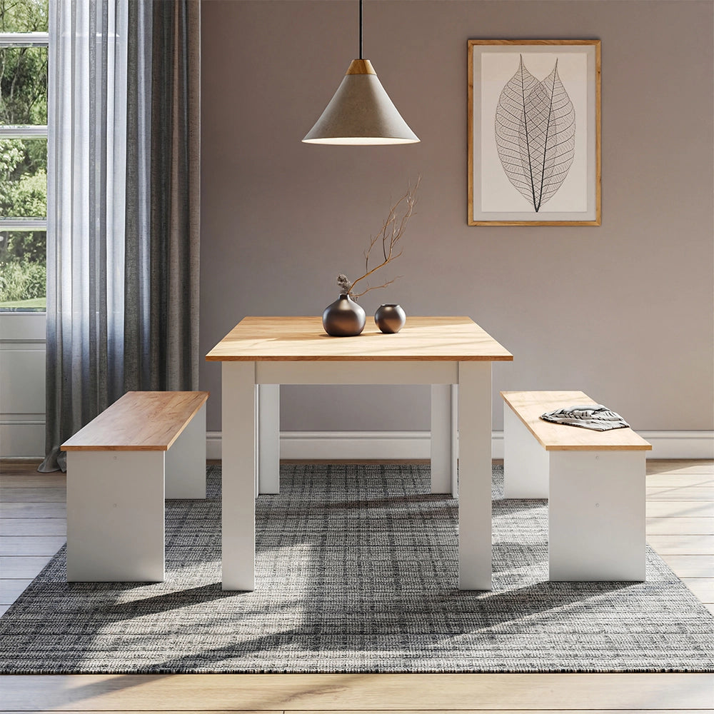 Vicco Set di panche ad angolo Rovere bianco/dorato 137.6 x 92.8 cm con 2 panche
