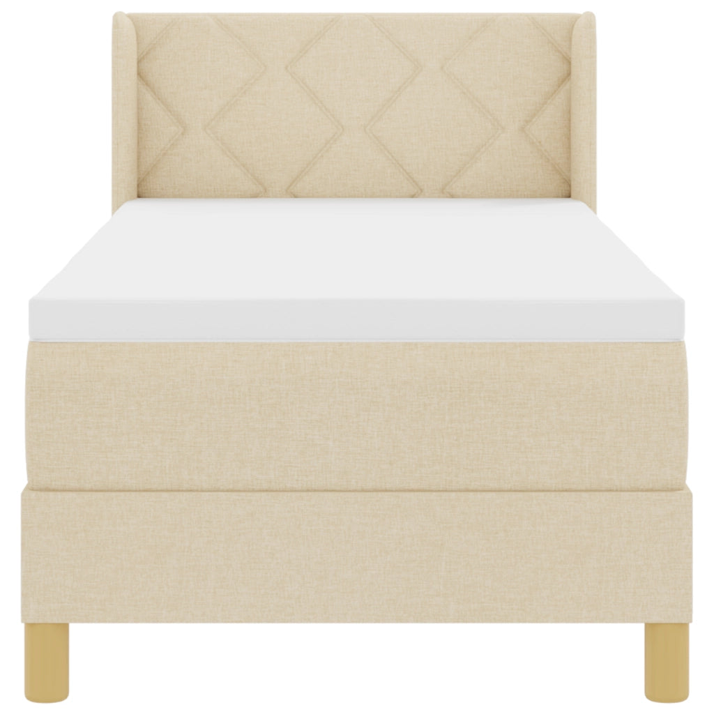 Letto con rete a molle e materasso panna 80x200 cm in tessuto