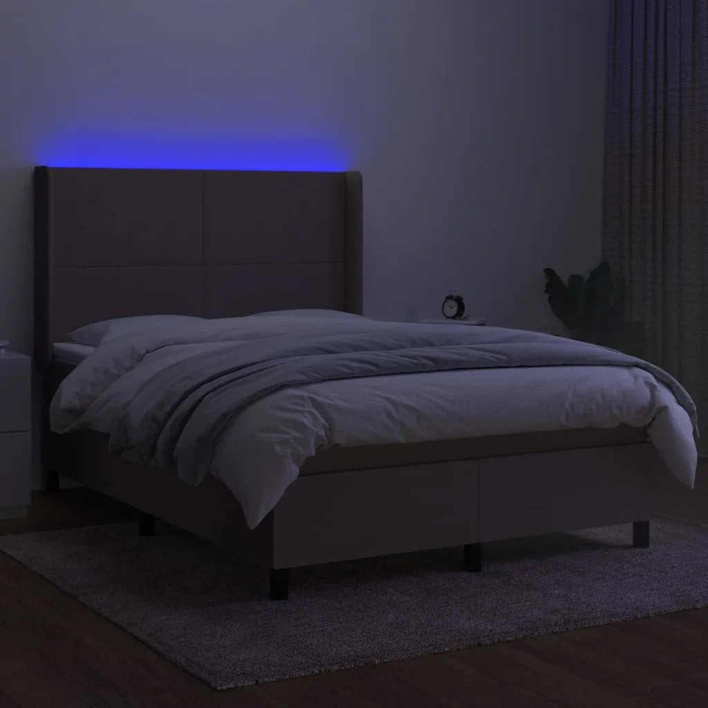 Letto a Molle con Materasso e LED Tortora 140x190 cm in Tessuto