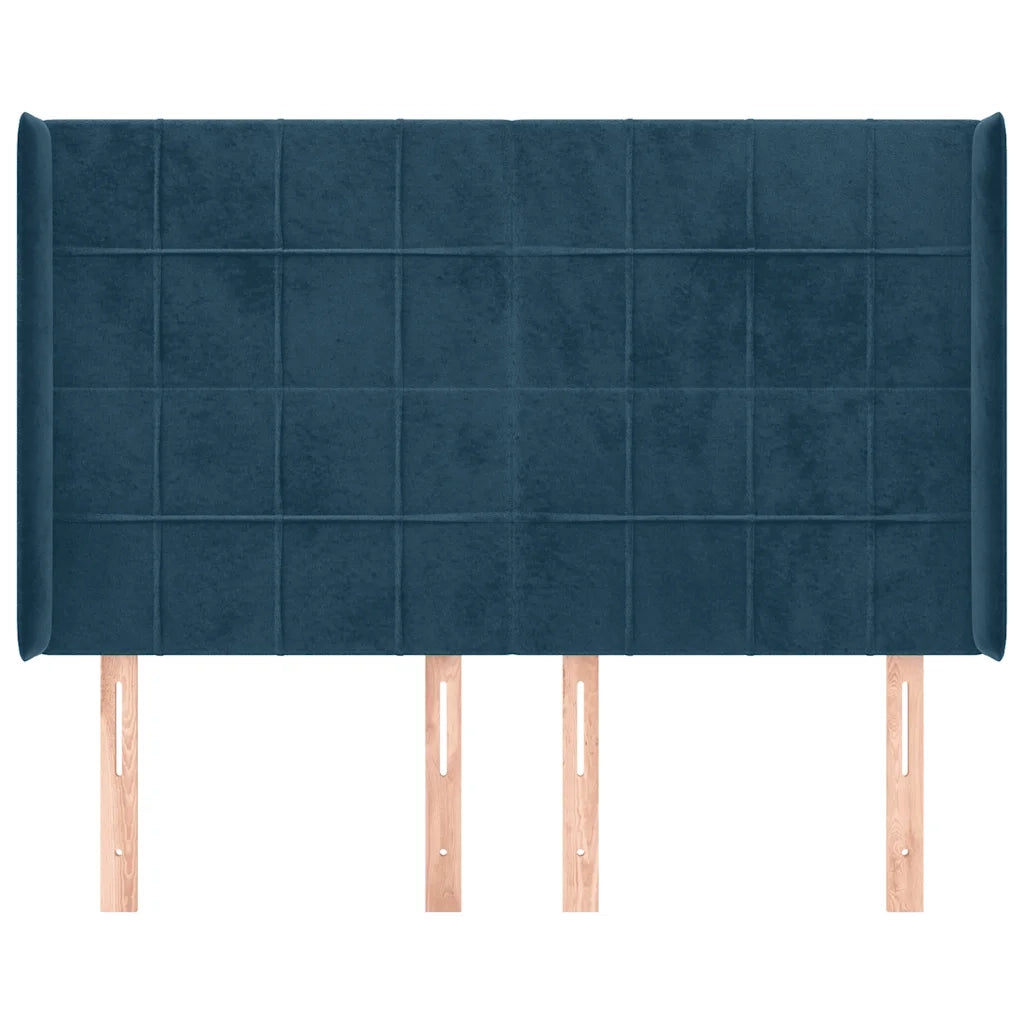 Testiera | Testata ad Orecchio Blu Scuro 147x16x118/128 cm in Velluto