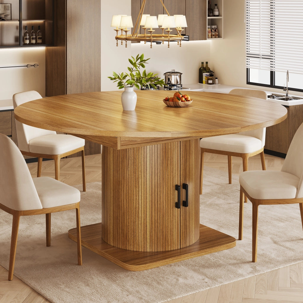 Tavolo allungabile con vano contenitore, in MDF e metallo, per cucina, marrone scuro, 118-158 × 118 × 76 cm