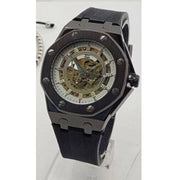 Trade Shop - Orologio Da Polso Zcc 4407 Uomo Automatico Elegante Casual Nero Bianco Dorato -