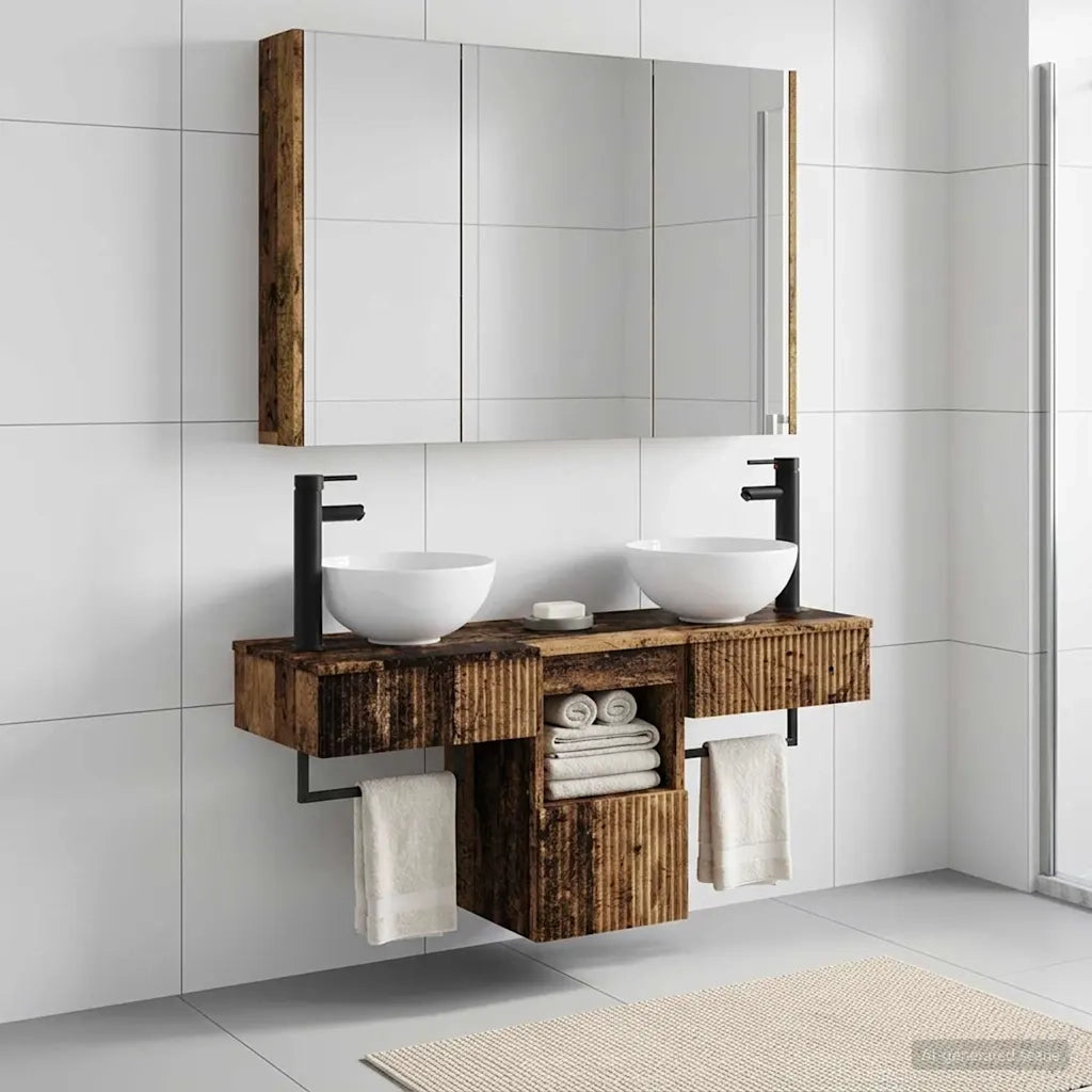 Set di Armadi da Bagno 4 pcs Legno antico 103,5 x 15,5 x 70 cm 3406269