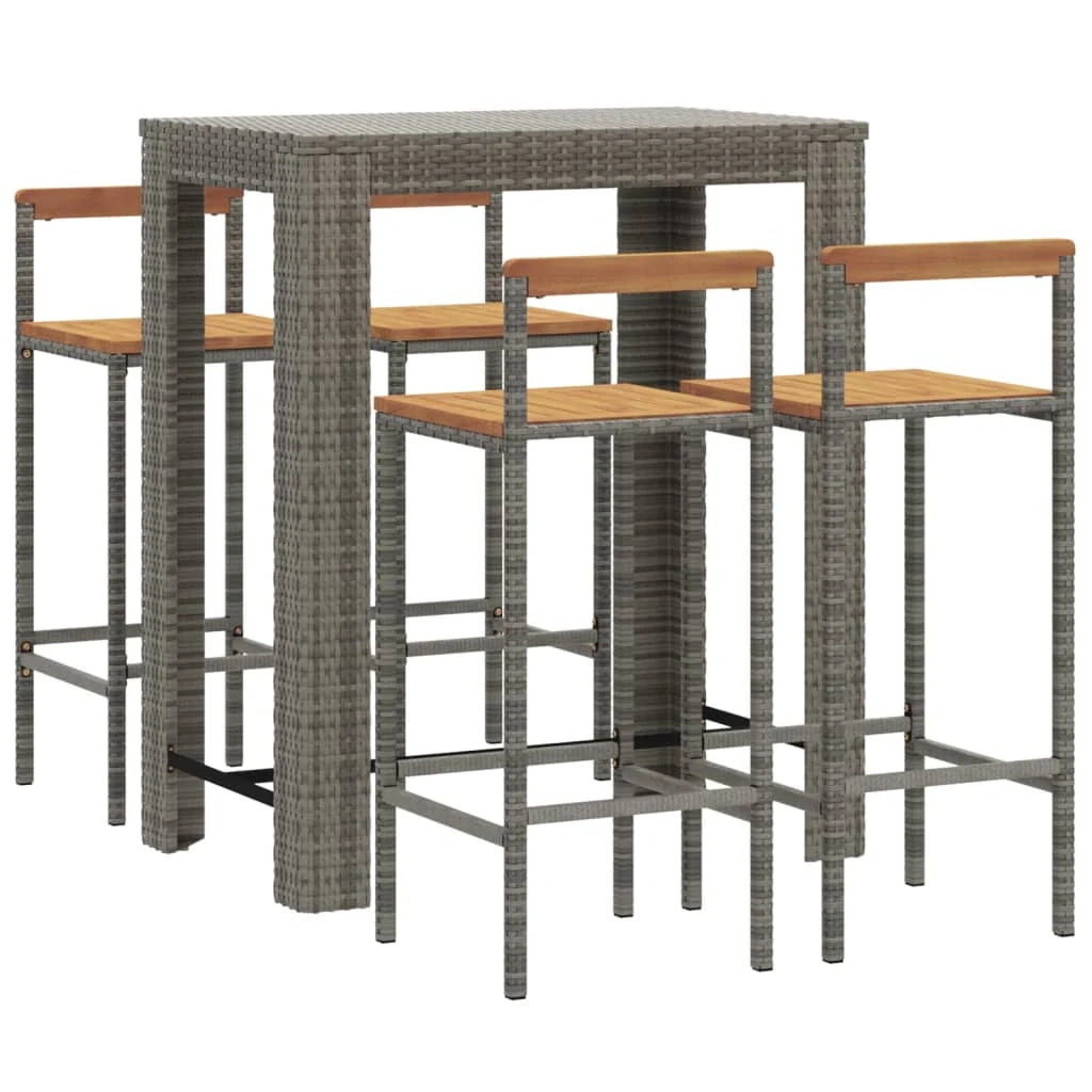 Set da bar da giardino 5 pezzi mobili da esterno per patio polyrattan grigio/legno massello di acacia 02_0013481
