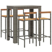 Set da bar da giardino 5 pezzi mobili da esterno per patio polyrattan grigio/legno massello di acacia 02_0013481