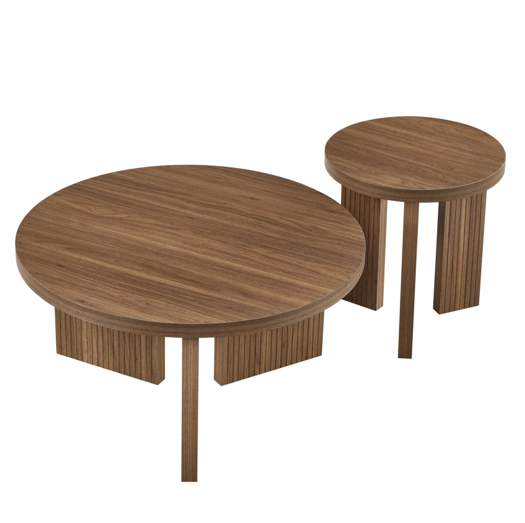 Set di 2 tavolini da caffè con struttura scanalata in MDF marrone noce