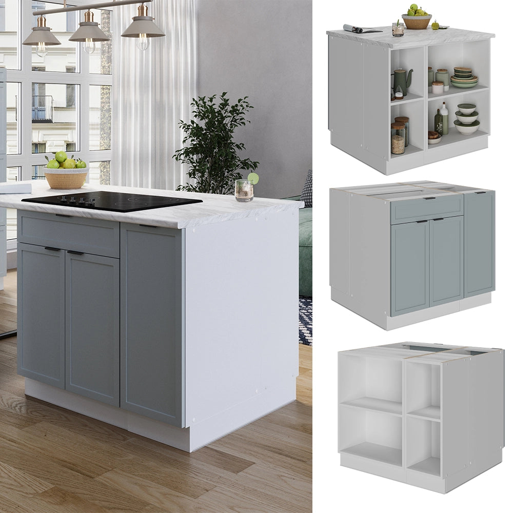 Isola cucina Fame-Line Blu-grigio chiaro/Bianco 90 cm con cassetto, senza piano di lavoro Vicco