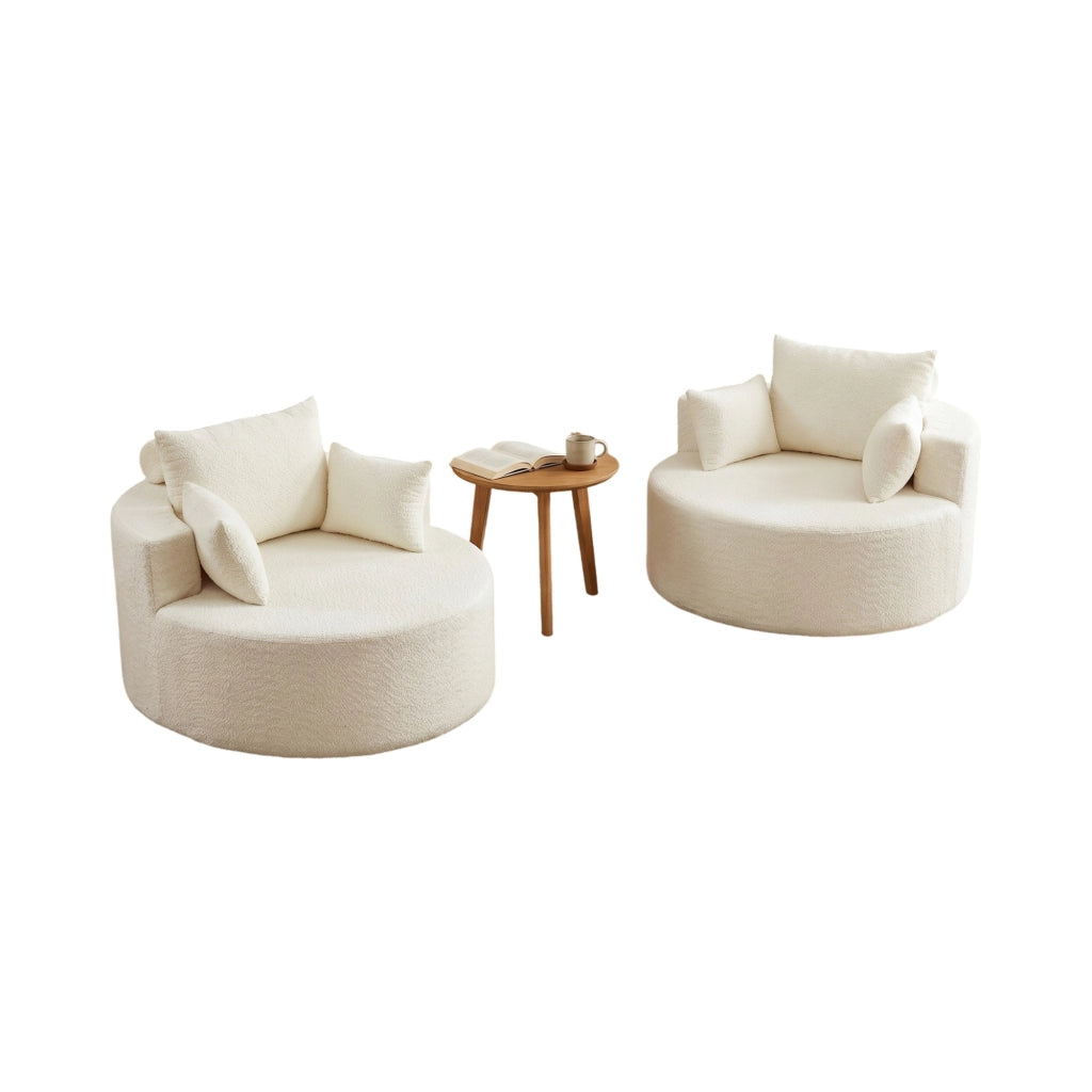 Poltrona modulare in chenille beige senza montaggio, seduta morbida per soggiorno e zona relax