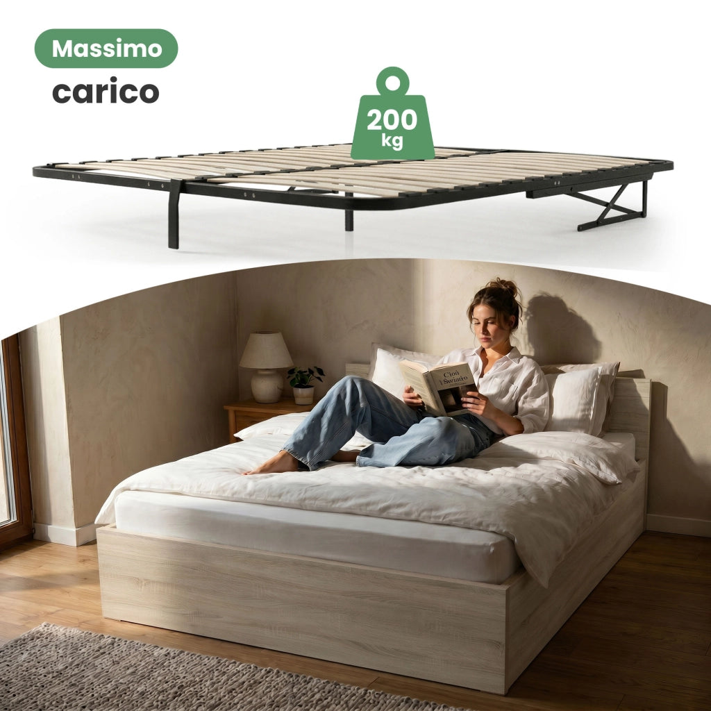 Letto con contenitore 160x200 cm rete sollevabile in metallo Rovere Sonoma